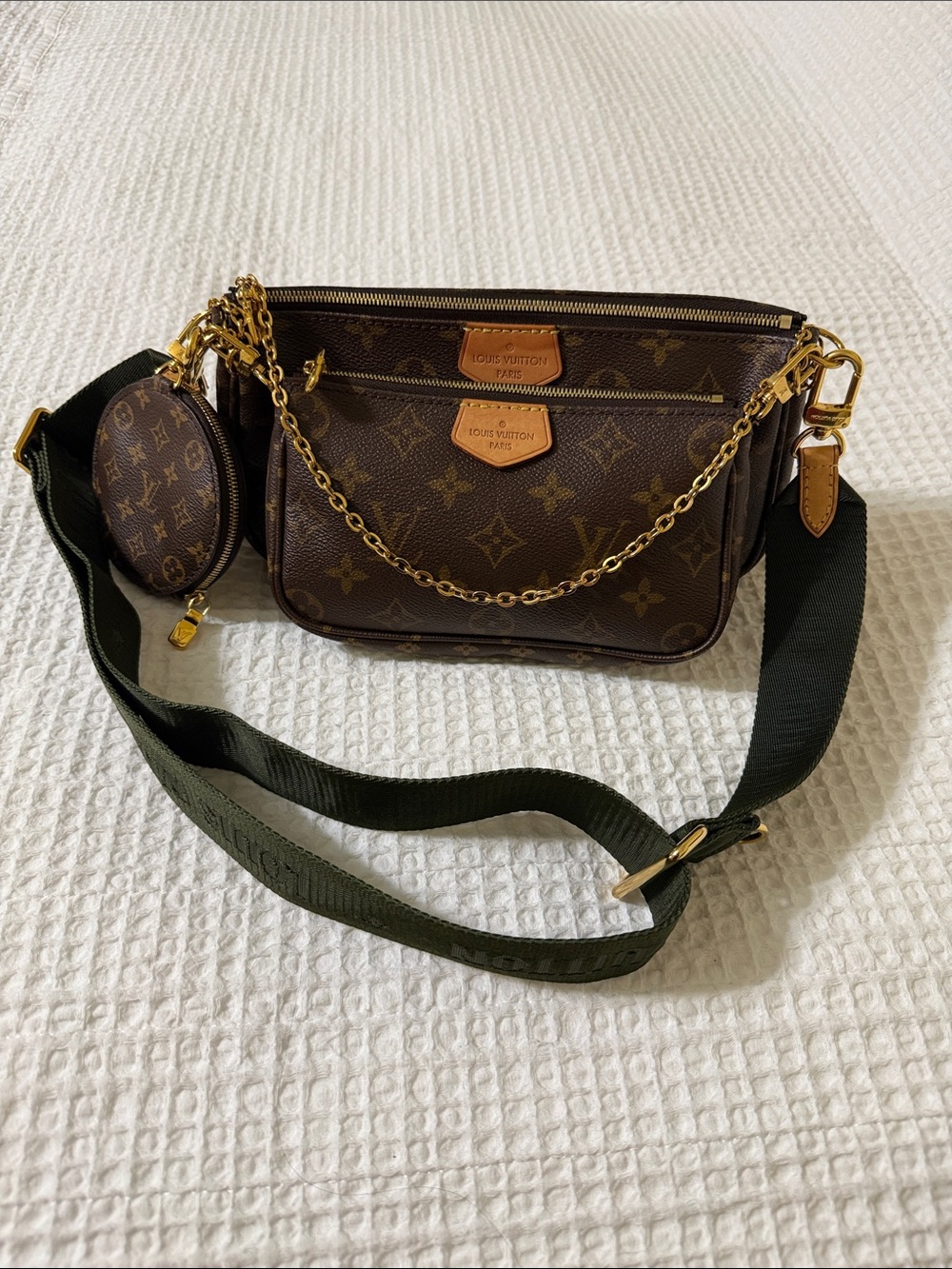 Louis Vuitton Brown Monogram Multi-Pochette Crossbody with Green Strap